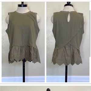 J Crew Peplum Tulip-Back Tank Top Frosty Olive Size Medium